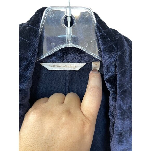 Soft Surroundings Lilas Velvet Trim Jacket Navy Blue Size Petite Large - Picture 2 of 5